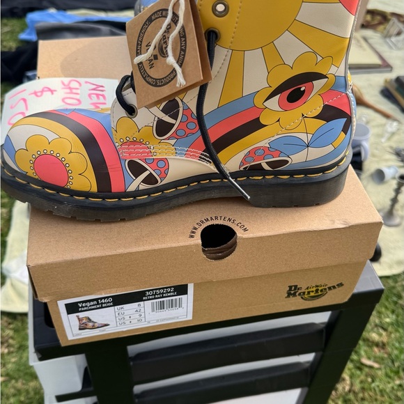 Dr. Martens Yellow and Blue Patterned Boots - Picture 2 of 5